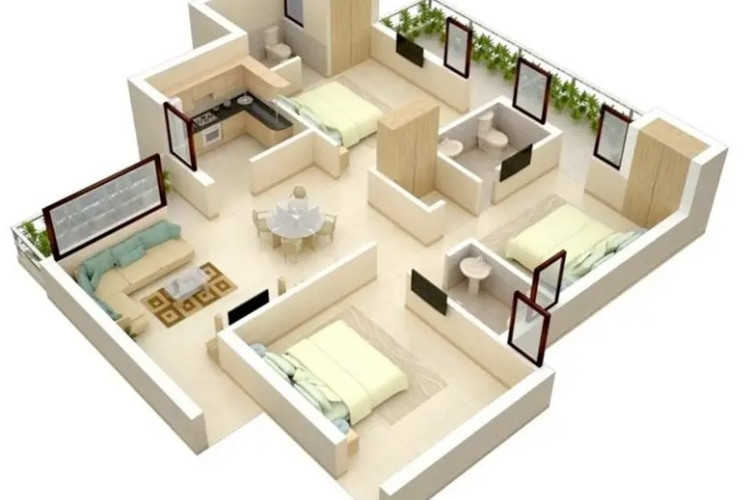 Denah Rumah Minimalis 3 Kamar Tidur, 1 Kamar Mandi, 1 Mushola, Manfaatkan Lahan Sempit Semaksimal Mungkin